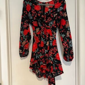 Floral Black and Red Romper
